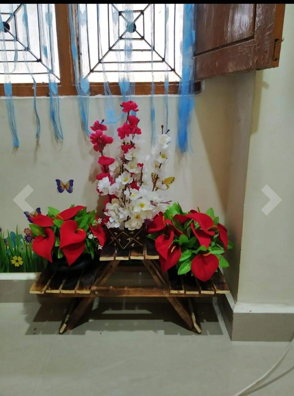 Rivulet Wooden Plant Stand with 3 Desks/Living Room Side