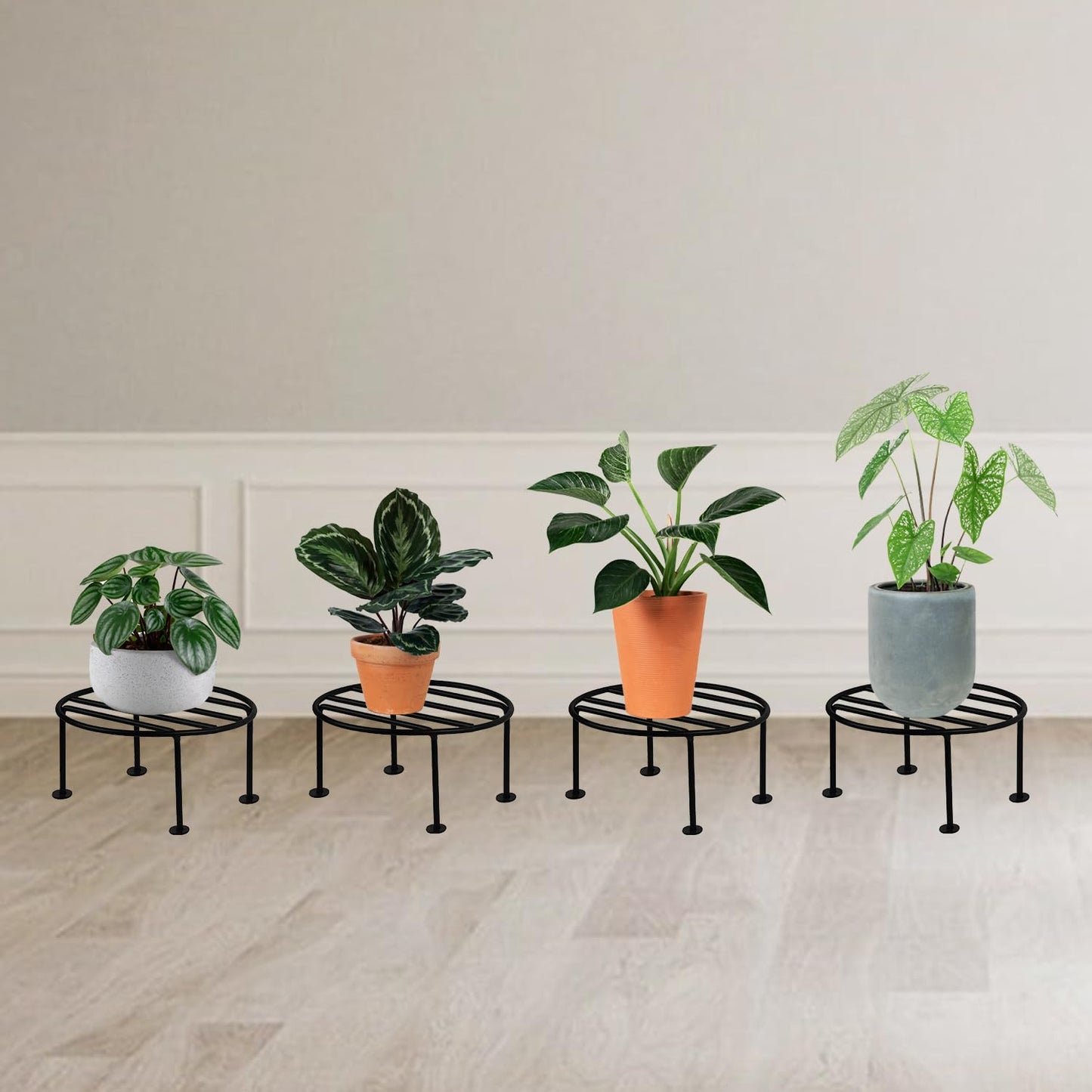 Oasis 4 Pcs Round Plant Stand Galvanized Metal Flower Pot Holder Rust Resistant