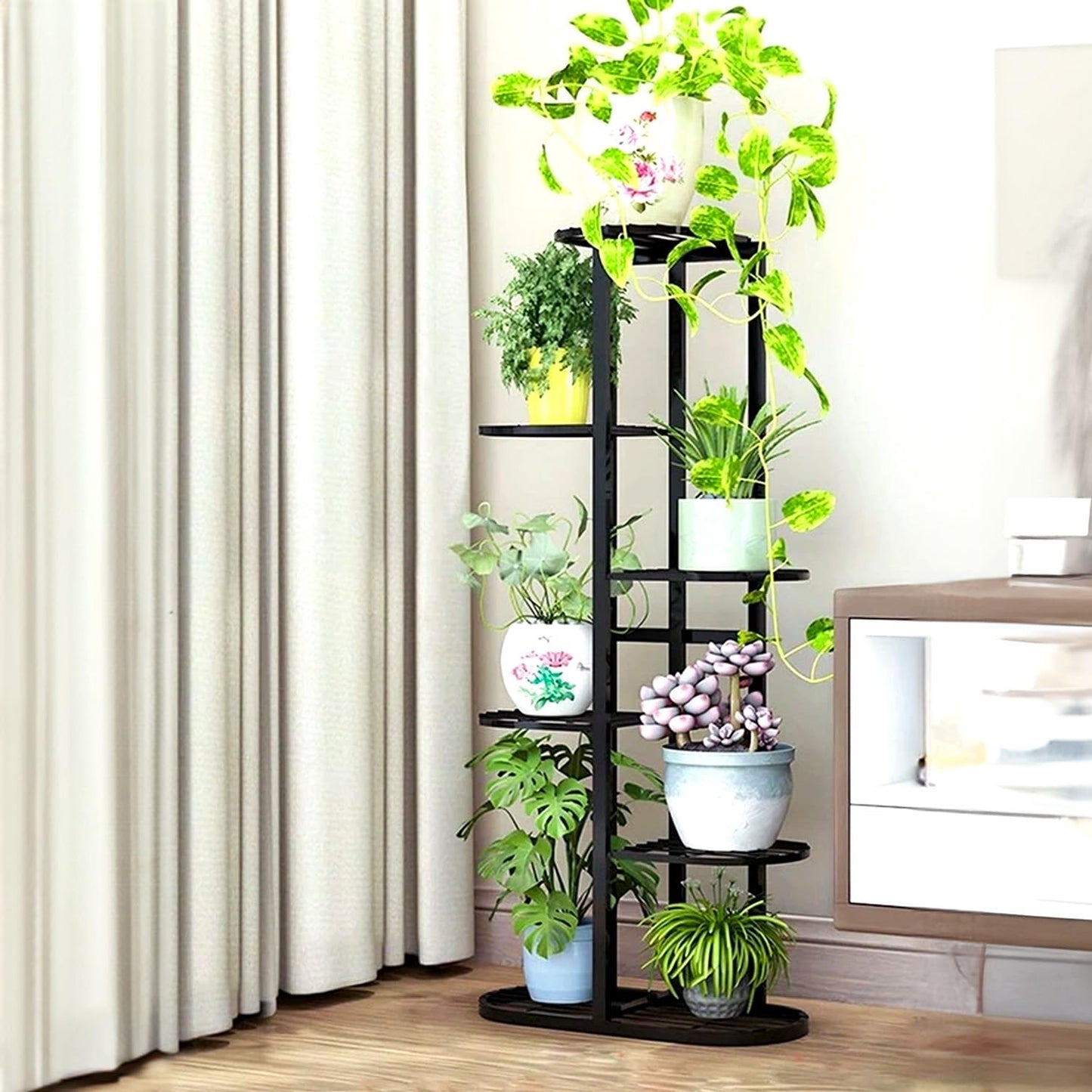 WovenGrove MURRANO Multi-Tiered Plant Stand for Balcony (Black)