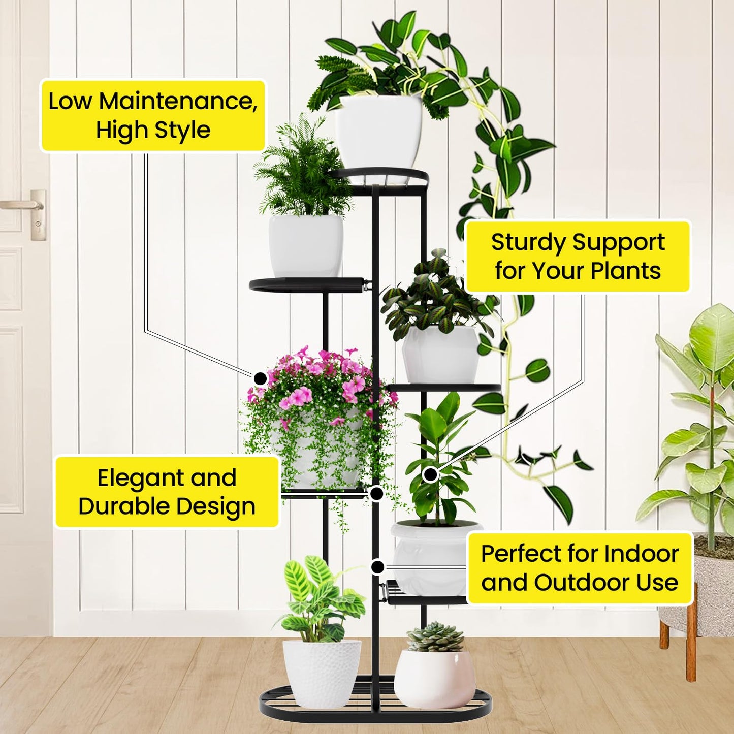 WovenGrove MURRANO Multi-Tiered Plant Stand for Balcony (Black)