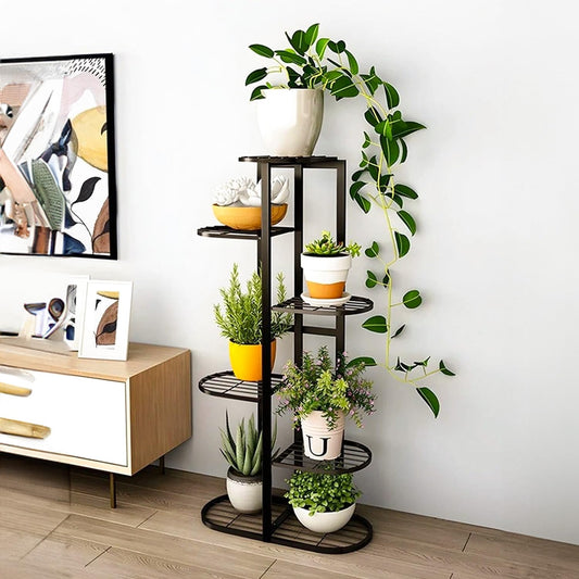 WovenGrove MURRANO Multi-Tiered Plant Stand for Balcony (Black)