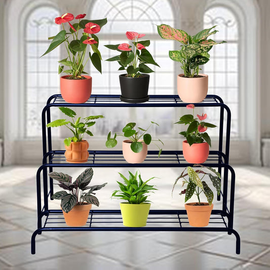 DecorVue Metal Planter Stand | 3-Tier Flower Pot Rack for Indoor & Outdoor Use