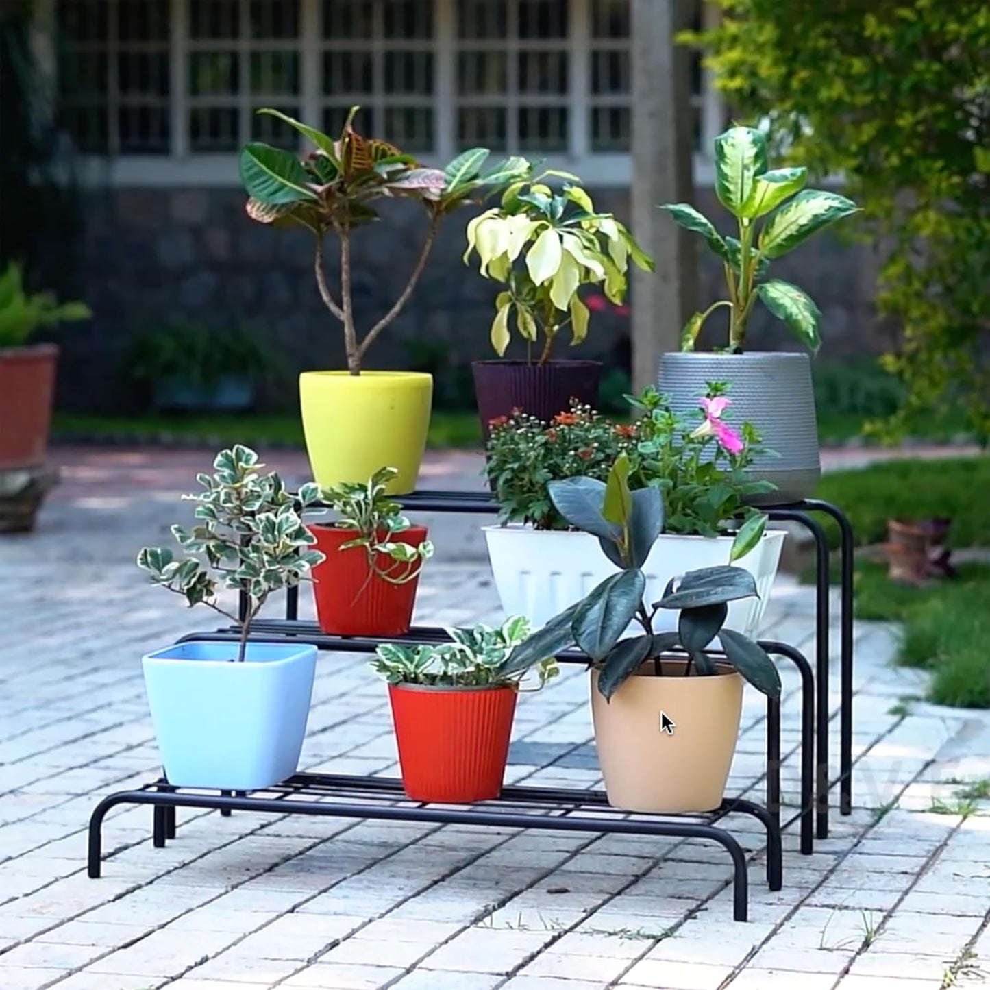 DecorVue Metal Planter Stand | 3-Tier Flower Pot Rack for Indoor & Outdoor Use