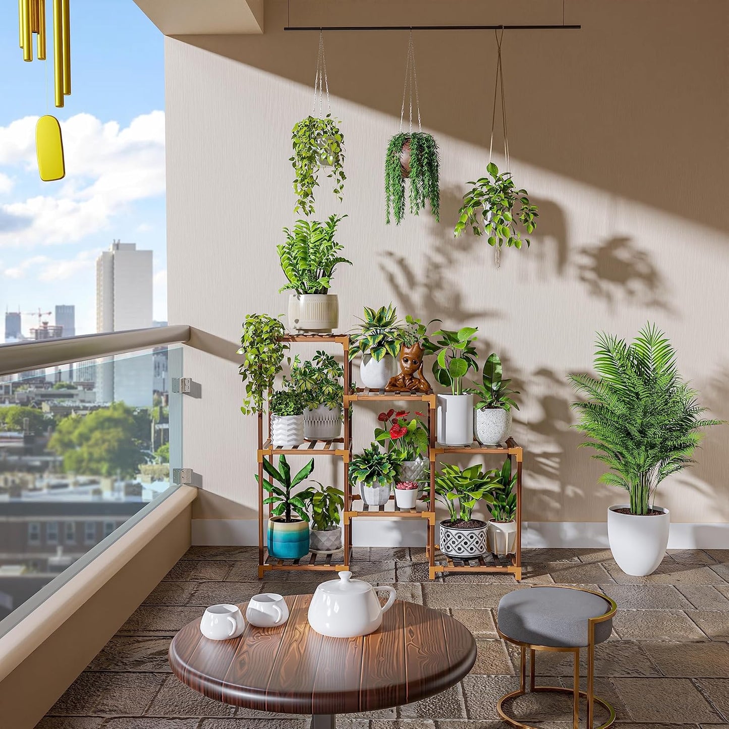 Earthwood Wooden Plant Stand for Balcony - Plant Stands for Indoor Living Room