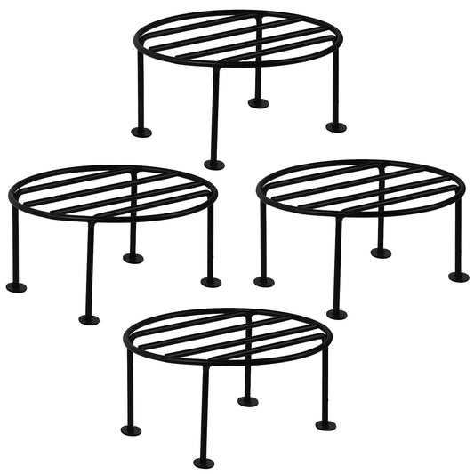 Oasis 4 Pcs Round Plant Stand Galvanized Metal Flower Pot Holder Rust Resistant
