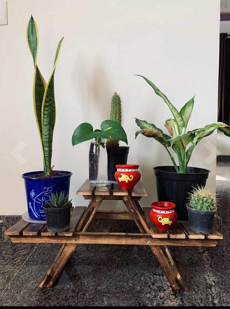 Rivulet Wooden Plant Stand with 3 Desks/Living Room Side