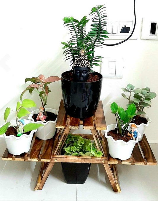 Rivulet Wooden Plant Stand with 3 Desks/Living Room Side