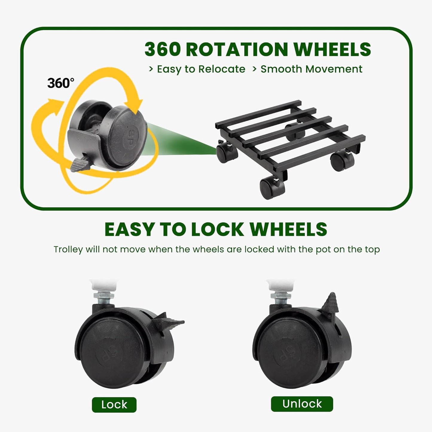 Urbanscape Heavy Duty Plant Stand with Wheels | Wheel Pot Trolley for Balcony, Indoor & Outdoor