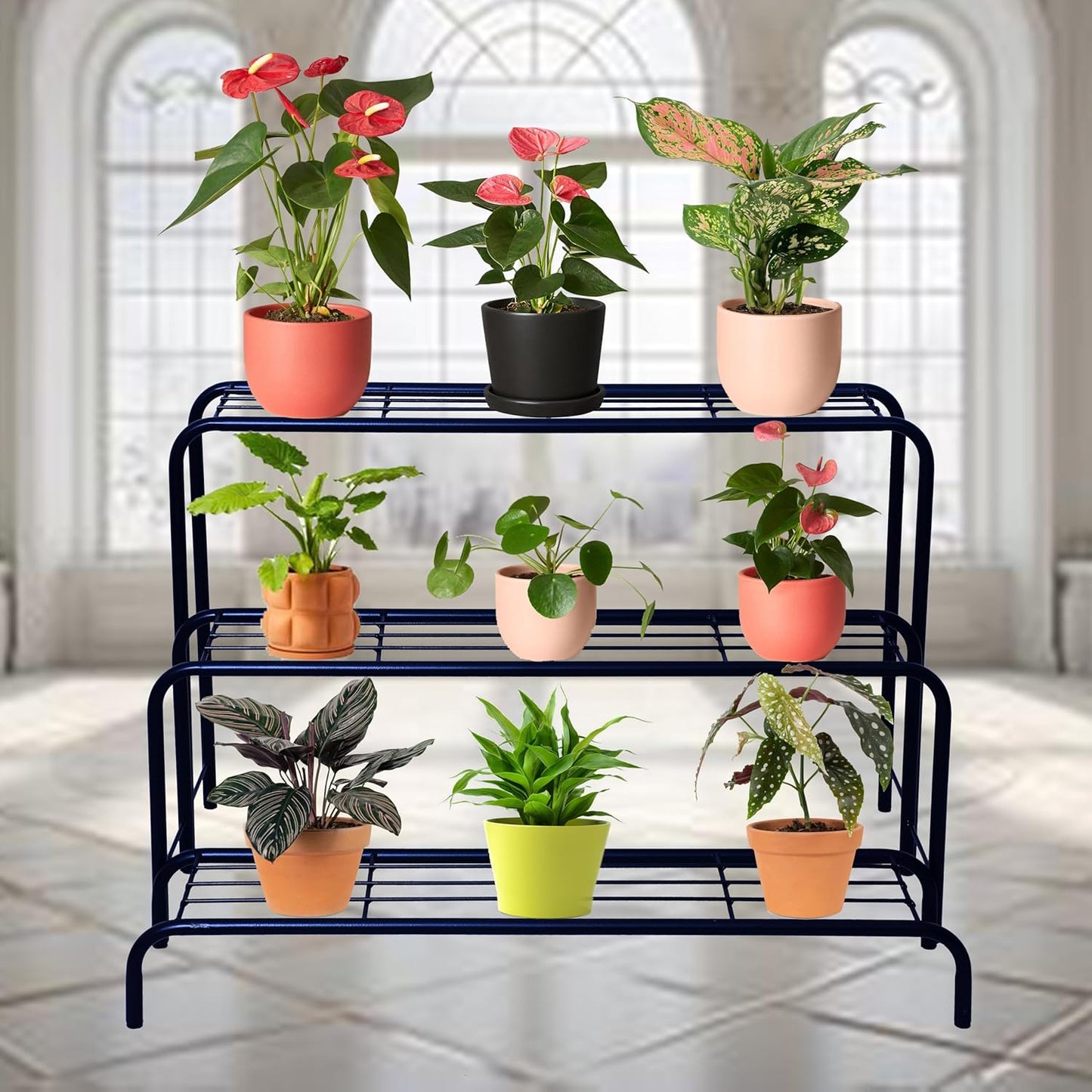 DecorVue Metal Planter Stand | 3-Tier Flower Pot Rack for Indoor & Outdoor Use